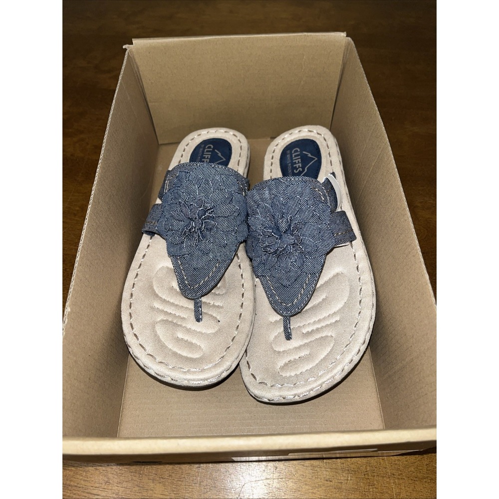 Cliffs White Mountain Women's Cassia Denim Blue Thong Sandals 7.5M New MSRP $59